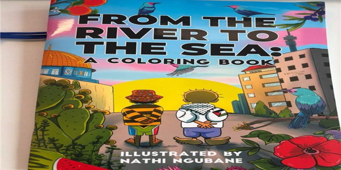 Das Ausmalbuch "From the river to the sea" in einer Buchhandlung in Zürich.