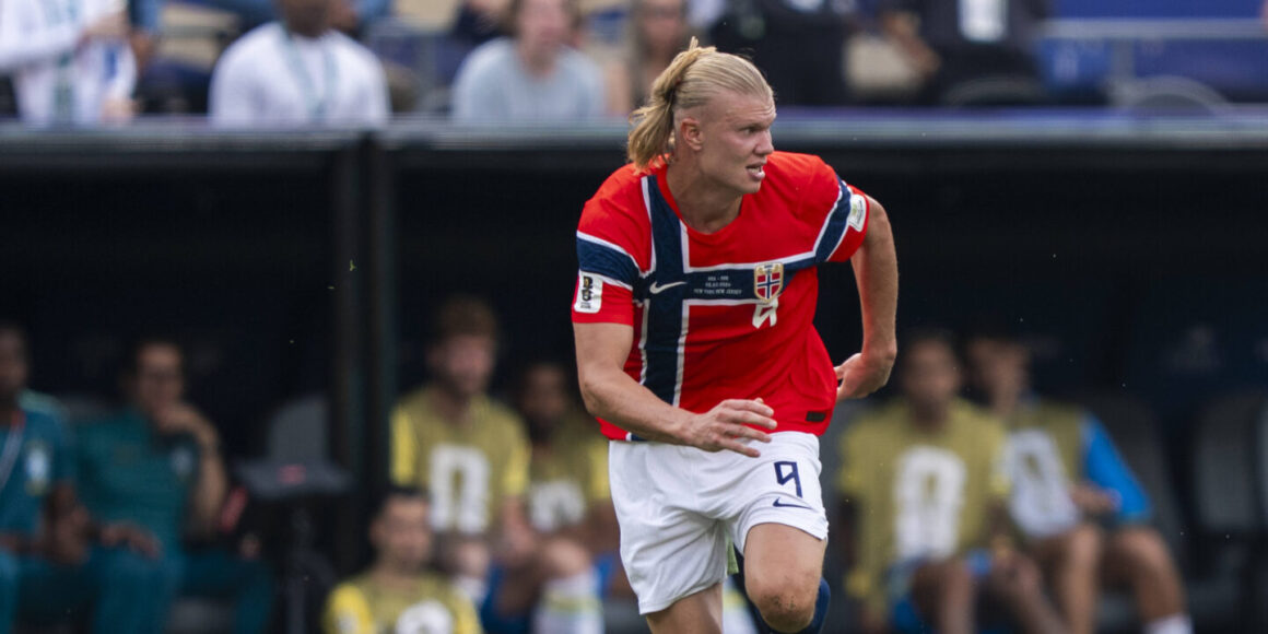 Einzelbild, Single image: Erling Haaland Norway, 9 FIFA World Cup, WM, Weltmeisterschaft, Fussball 2026: Brazil v Norway 05 July 2026, FIFA World Cup 2026: Brazil v Norway Round of 16 at New York New Jersey Stadium in East Rutherford, New Jersey, USA. *** Single image: Erling Haaland, Norway FIFA World Cup 2026: Brazil vs. Norway, July 5, 2026 FIFA World Cup 2026: Brazil vs. Norway, Round of 16, at New York New Jersey Stadium in East Rutherford, New Jersey, USA Copyright: HMBxMedia/xMarcoxBader