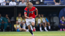 Einzelbild, Single image: Erling Haaland Norway, 9 FIFA World Cup, WM, Weltmeisterschaft, Fussball 2026: Brazil v Norway 05 July 2026, FIFA World Cup 2026: Brazil v Norway Round of 16 at New York New Jersey Stadium in East Rutherford, New Jersey, USA. *** Single image: Erling Haaland, Norway FIFA World Cup 2026: Brazil vs. Norway, July 5, 2026 FIFA World Cup 2026: Brazil vs. Norway, Round of 16, at New York New Jersey Stadium in East Rutherford, New Jersey, USA Copyright: HMBxMedia/xMarcoxBader